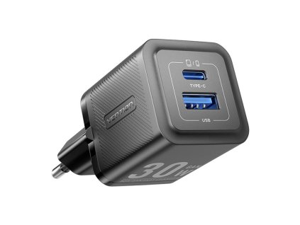Sieťová nabíjačka, Vention, FEQB0-EU, USB-C, USB- A, 30W/30W, GaN (čierna)