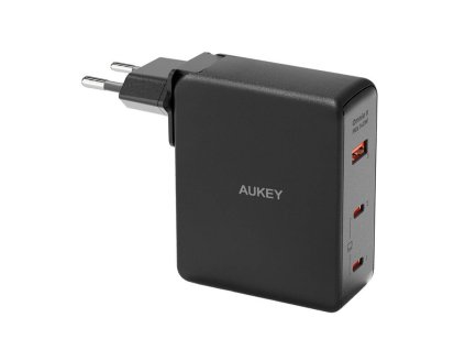 Wall charger Aukey PA-B7O, 1xUSB-A, 2xUSB-C, 140W GaN (black)