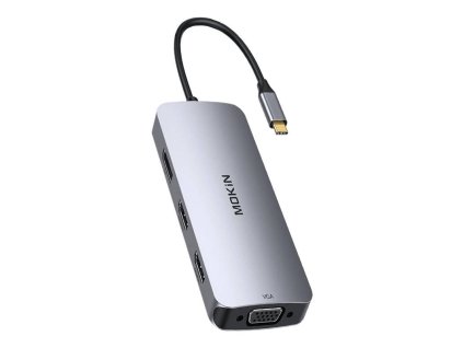 MOKiN USB-C VGA+2xHDMI 8 v 1 HUB (strieborný)