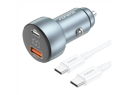 Nabíjačka do auta Foneng C18 1xUSB-A, 1xUSB-C 2,4A 48W (sivá) + kábel USB-C na USB-C