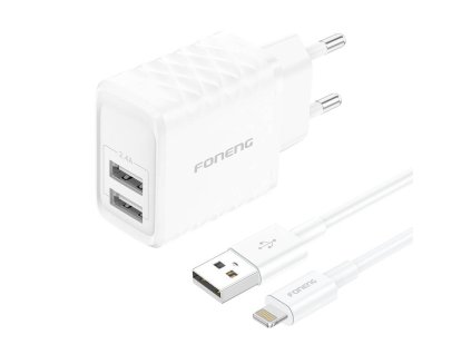Foneng EU53 20W 2xUSB-A, 2,4A sieťová nabíjačka (biela) + kábel USB-A na blesk