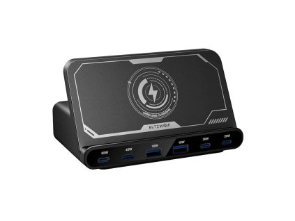 Blitzwolf BW-S27 160W sieťová nabíjačka, 2xUSB-A, 4xUSB-C, 15W bezdrôtová nabíjačka (čierna)