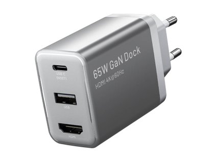 Vention FJAH0-EU USB(C+A)+HDMI GaN mains charger (60W/5W/4K@60Hz) (grey)