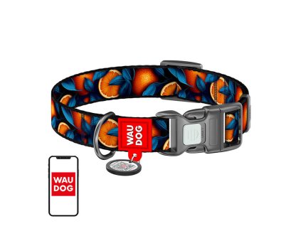 Waudog "Oranges" nylonový obojok pre psov s QR kódom, veľkosť XL