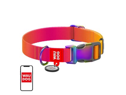 Nylon collar with QR code for Waudog gradient dog, orange , size XL