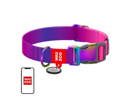 Waudog gradient nylon dog collar with QR code, purple , size M
