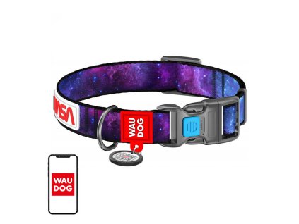 Waudog "NASA21" nylon dog collar with QR code, size M, width 20 mm