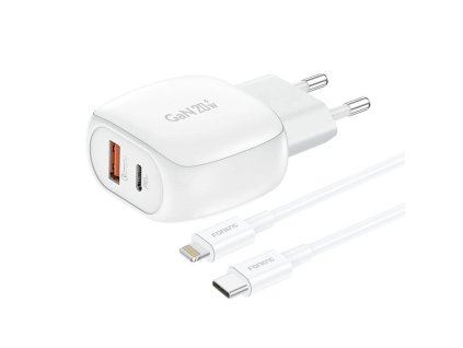 Foneng EU41 USB-C+USB-A 20W sieťová nabíjačka + USB-C - Lightning kábel (biely)