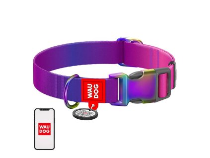 Nylon dog collar with QR code WAUDOG 15 mm wide, 25-35 cm long purple