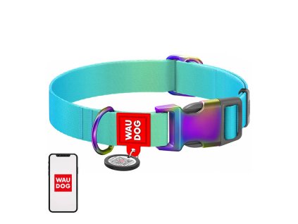 Nylon dog collar with QR code WAUDOG 15 mm wide, 25-35 cm long blue