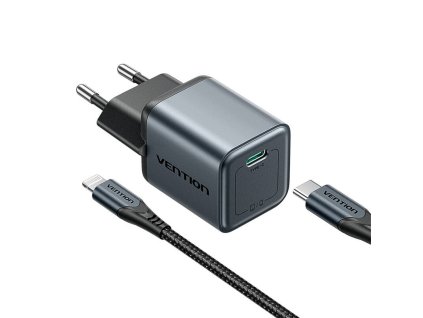 GaN Vention USB-C 20W nabíjačka + USB-C-L 1m kábel (sivá)
