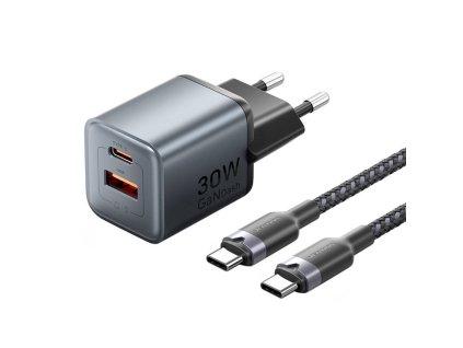 GaN Vention USB-C+A 30W nabíjačka + USB-C-C kábel 1m (sivý)