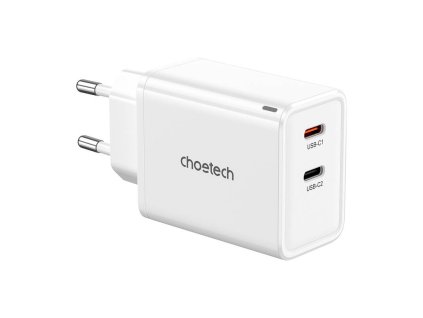 Sieťová nabíjačka Choetech PD6013, GaN, 2x USB-C, PD65W (biela)