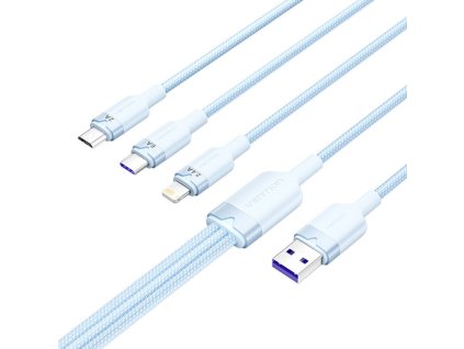 Kábel USB 2.0 A na 3 v 1 6A Vention CTRLG 1,5 m (modrý)