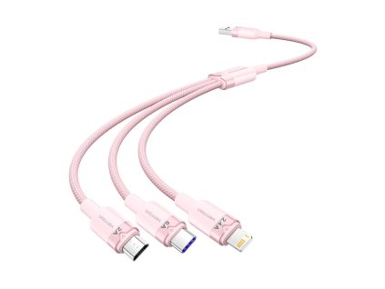 Kábel USB 2.0 A na 3 v 1 6A Vention CTRPG 1,5M (ružový)