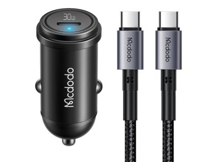 McDodo CC-7493 nabíjačka do auta s displejom, USB-C, 5A, 65W + USB-C 1m 100W kábel (čierna)