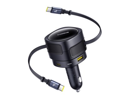 Nabíjačka do auta Baseus Enjoyment Max s káblami USB-C+USB-C a portami USB-A+USB-C 90 W čierna