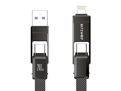 Blitzwolf BW-HDC7 4 v 1 USB+C+Lightning kábel 240W 1,2 m (čierny)