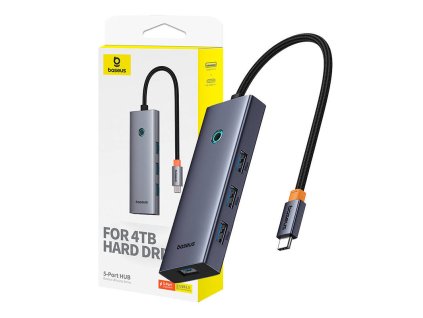 Rozbočovač 5v1 Baseus UltraJoy 5-portový (4 x USB 3.0, PD) (sivý)