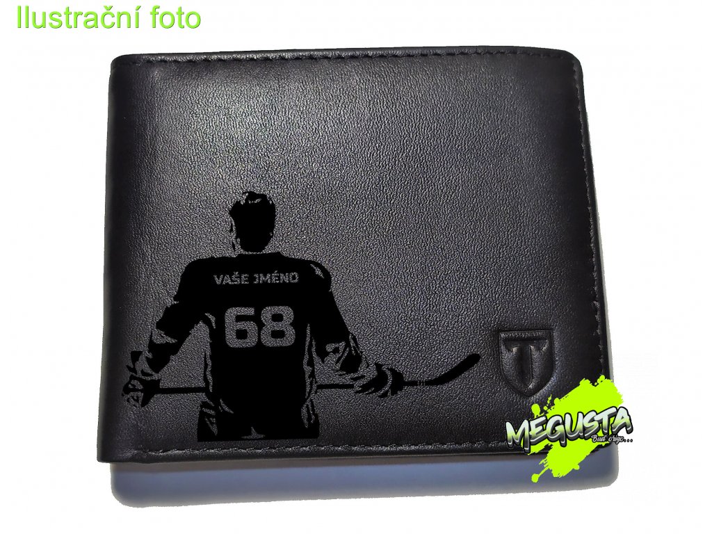 Pánská černá kožená peněženka Hokejista - volitelné jméno a číslo