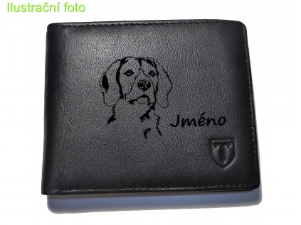 Pánská kožená peněženka černá se psem Bígl - volitelné jméno psa
