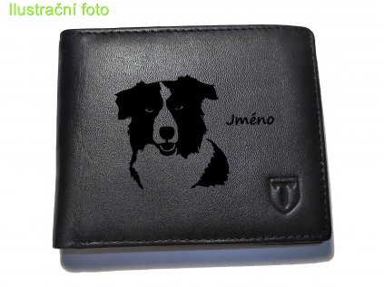 2176 panska kozena penezenka cerna se psem border kolie volitelne jmeno psa