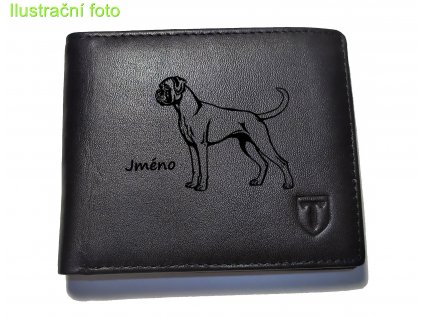 Pánská kožená peněženka černá se psem Boxer - volitelné jméno psa