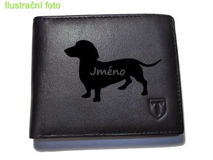 Pánská kožená peněženka černá se psem Jezevčík - volitelné jméno psa