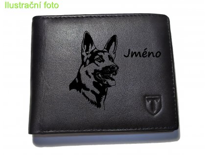 Pánská kožená peněženka černá se psem Německý ovčák - volitelné jméno psa