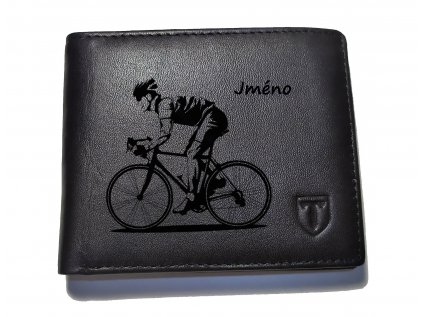 Pánská černá kožená peněženka Cyklo -  volitelné jméno