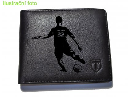 Pánská černá kožená peněženka Fotbalista - volitelné jméno a číslo