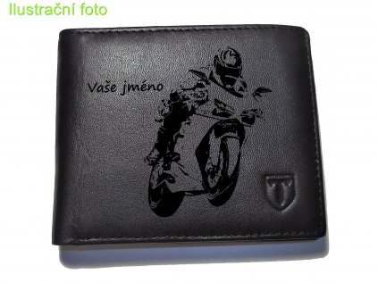 Pánská kožená peněženka černá silniční - jezdec s vaším jménem