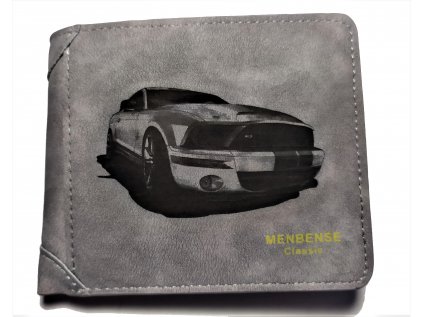 Pánska světle šedá peněženka z eko kůže s motivem Ford Mustang GT 500 Shelby