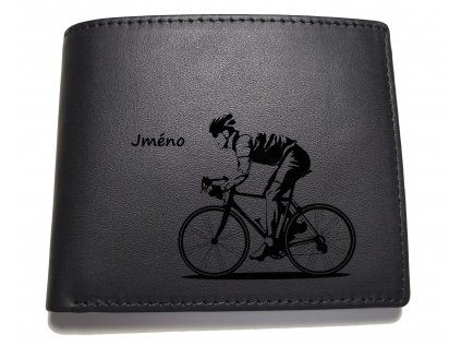 Černá kožená peněženka Cyklo - volitelné jméno