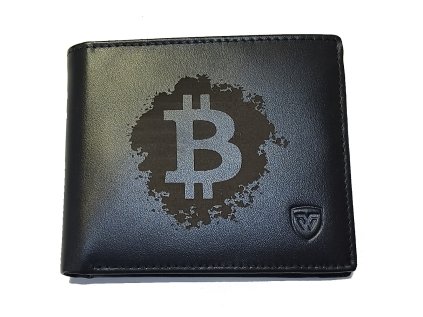 Pánská černá kožená peněženka - logo Bitcoin