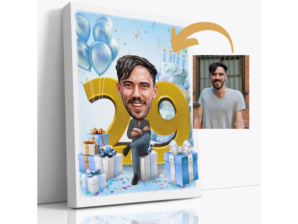 Stil Karikatur Geburtstag Mann mit seiner eigenen Zahl