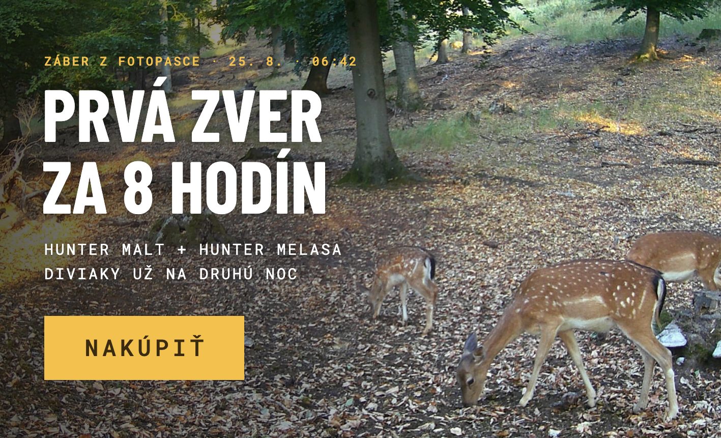 Daniele na vnadisku – záber z fotopasce, Hunter Malt a Hunter melasa