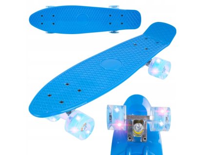 Svítící skateboard modrý LED RGB KOLEČKA