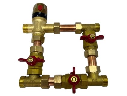 Rozdělovač a třícestný termostatický směšovací ventil 3/4'' 20℃ - 60℃ mosaz