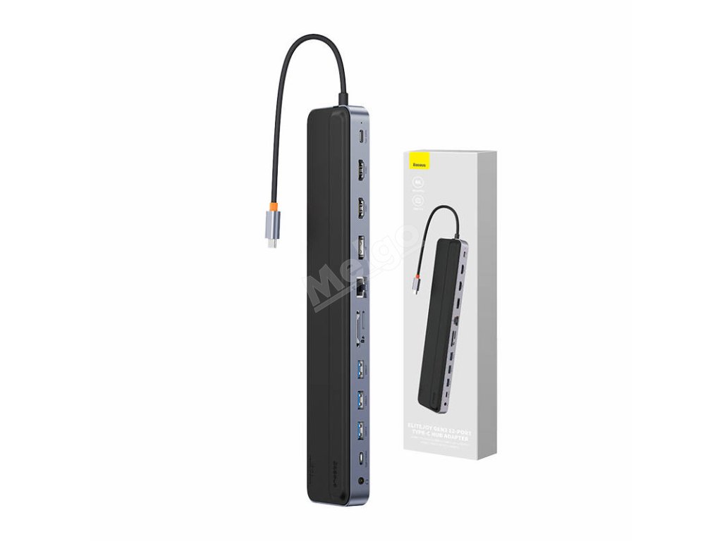 Rozbočovač 12w1 Baseus EliteJoy Gen2 series USB-C do 2xHDMI+ 3xUSB 3.0+ PD+ DP+ SD/TF+ RJ45+Type-C+ 3,5mm (tmavě šedá)
