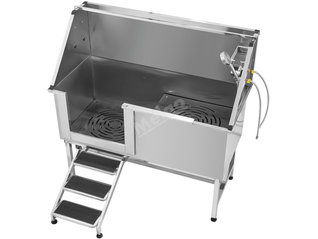 Nerezová vaňa na kúpanie psov 157.48 cm, schody, sprcha, pe filter