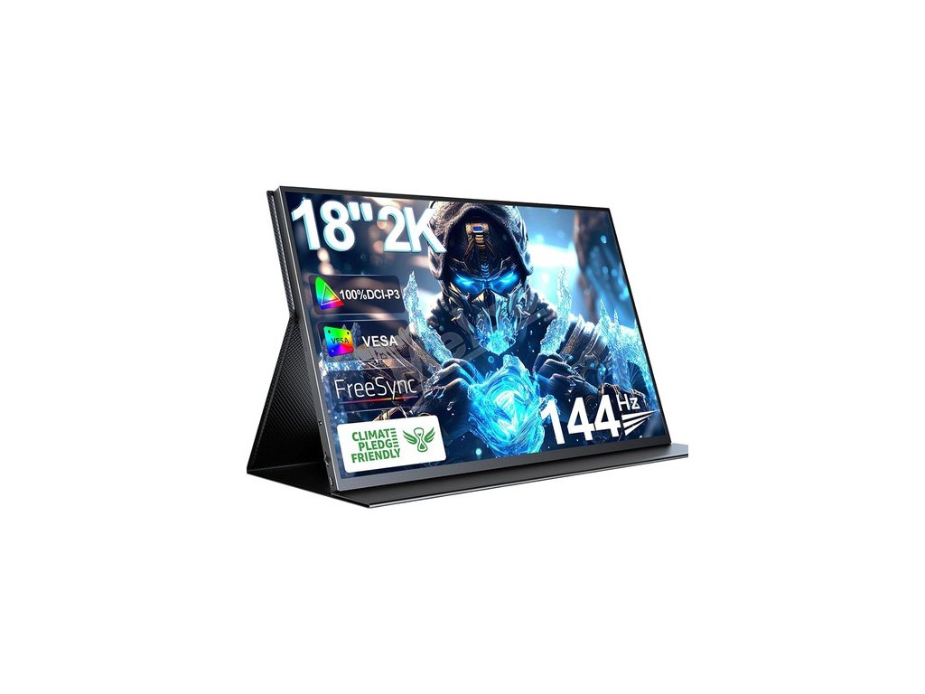 UPERFECT K118 18'' Portable Gaming Monitor, 144Hz Refresh Rate, 2560x1600 IPS Screen, 1000:1 Contrast Ratio, FreeSync, HDR, 100% DCI-P3, Built-in Speaker, 9ms Response Time, Low Blue Light, VESA Mountable, 1*Mini HDMI,1*Type-C, 1*Audio Jack - EU Plug
