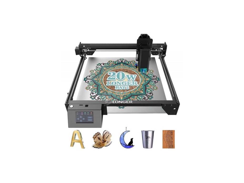 LONGER RAY5 20W Laser Engraver Cutter, Fixed Focus, 0.08*0.1mm Laser Spot, Color Touchscreen, 32-Bit Chipset, Support APP Connection, Working Area 375*375mm