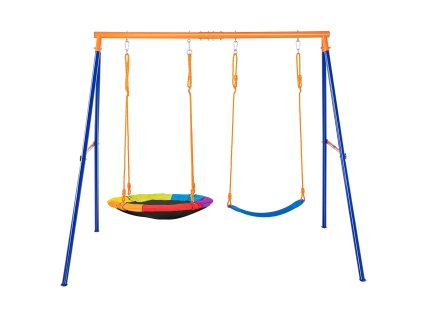 Hojdačka pre deti 1 kruhové+1 pásikové sedadlo, a-rám, nosnosť 440lbs