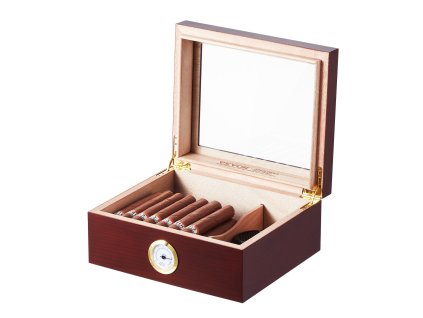 Humidor na cigary so skleneným vekom, 30–50 cigár, zvlhčovač, vlhkomer