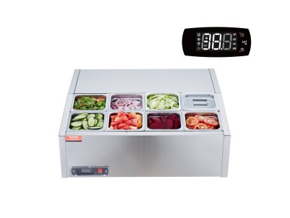 Chladiaci pult na prílohy 145 W, 8×1/6 panvy, 304 nerez, PC veko