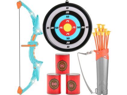 Luk a šípy pre deti s led svetlom, 10 sacích šípov, terč, puzdro