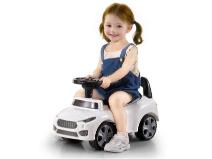 Odrážadlo pre deti 1-3 roky, hudobný volant, úložný priestor, biele