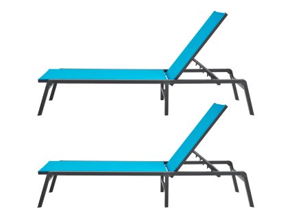 Polohovacie hliníkové záhradné ležadlo 5 polôh, sklápacie, modré, 2 ks