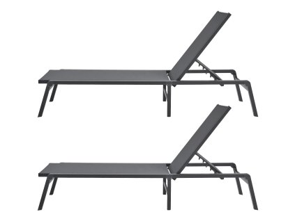 Záhradné hliníkové ležadlá 5 polôh, skladacie, tmavosivé, 2 ks